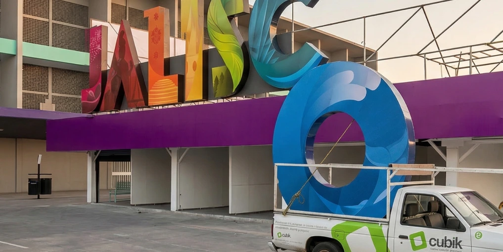 Instalación de letras JALISCO, sobre una fachada