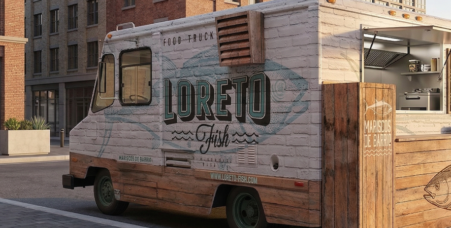 Rótulo full wrap sobre un camión de comida en la calle